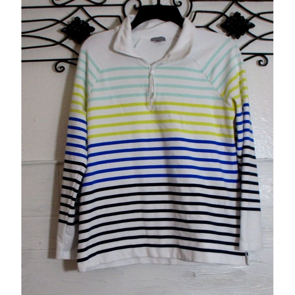 Talbots Knit Women's Top Size MP White Striped Long Sleeve